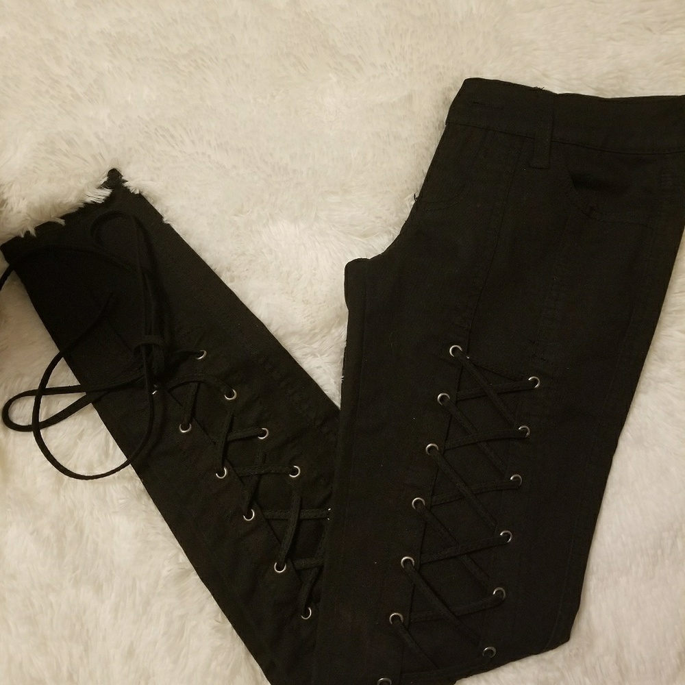 Royal Bones lace up black jeans